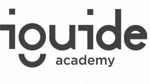 iguide academy logo in dark gray color