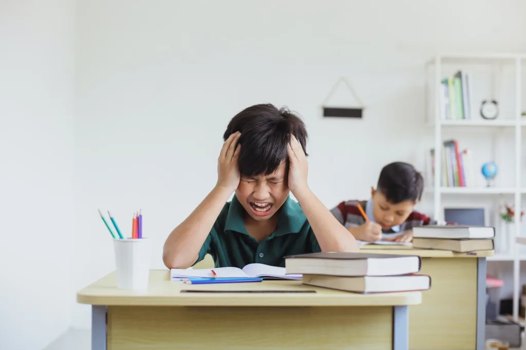 Stressed student during exam